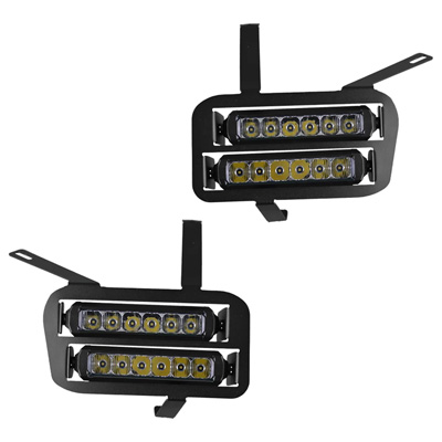 The Vessel Powersports Dual Wide LED headlights for the Honda Pioneer 700 come with 2 LED light bars and a textured black housing.