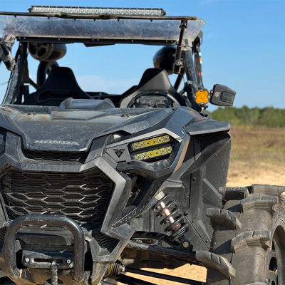 Upgrade your 2022 and up Honda Talon to a set of Vessel Powersports Dual Wide LED headlights. These headlights are plug and play meaning they are easy to install and much brighter than factory headlights.